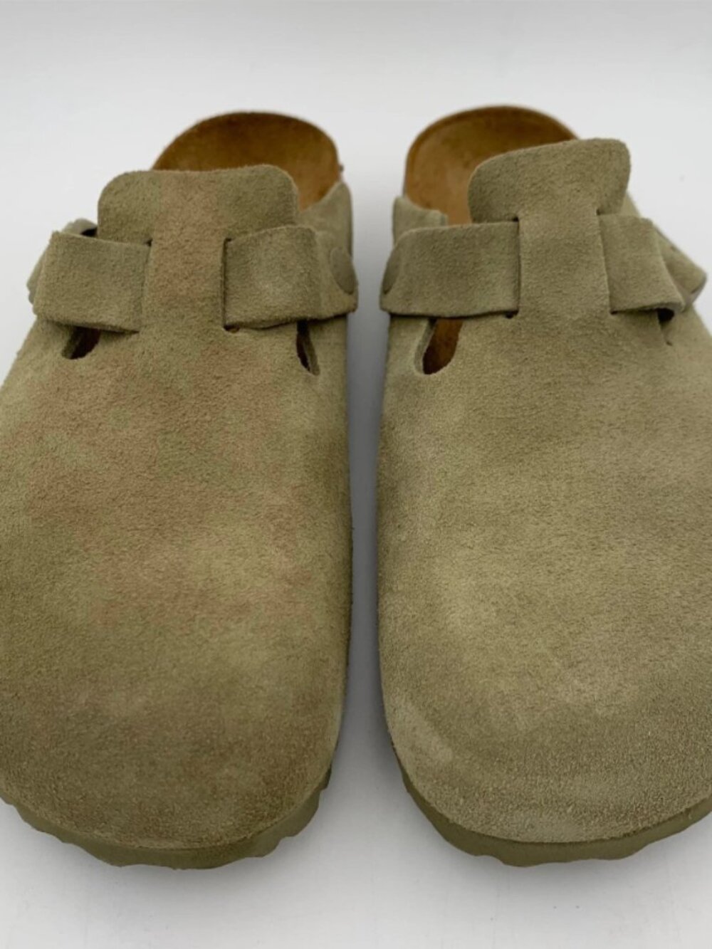 Birkenstock Boston Faded Khaki Suede Leather Narrow Width Clogs